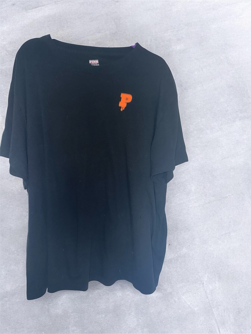 PINK Victoria's Secret Black Short-Sleeve Tee with Orange 'P' Chest Logo